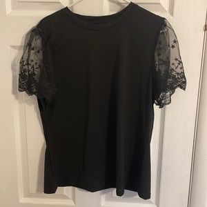Black lace puff sleeve blouse